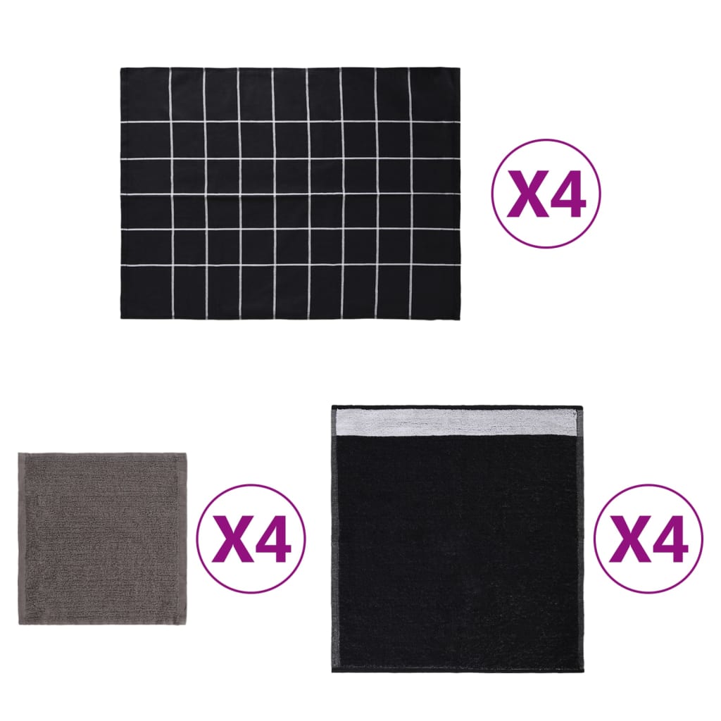 12 Piece Towel Set Black Cotton - R and M Furniture