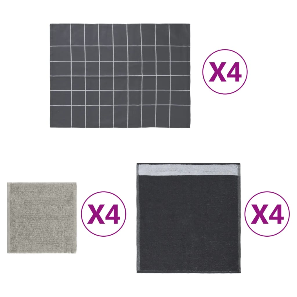 12 Piece Towel Set Grey Cotton - Sid & Sam