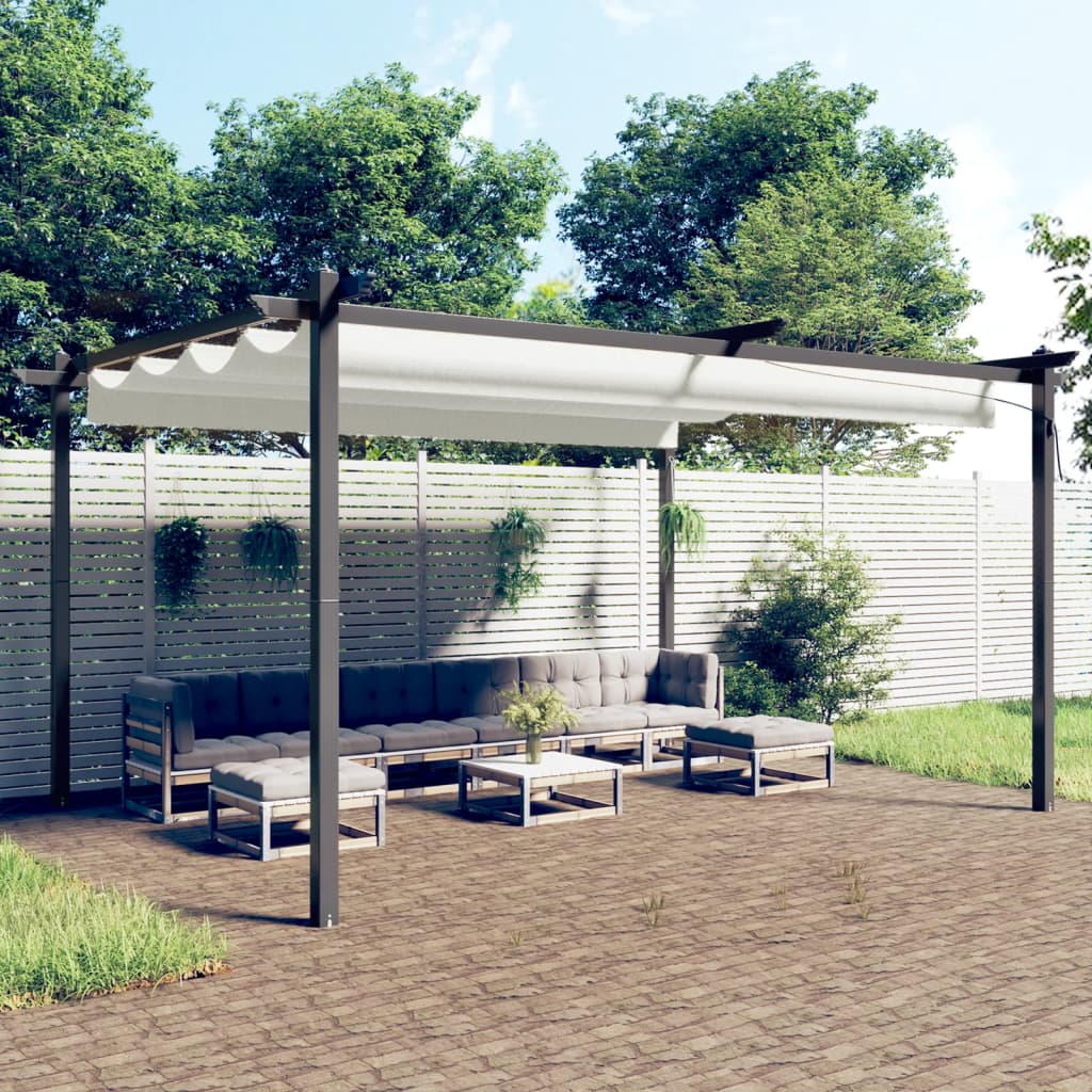 Garden Gazebo with Retractable Roof 4x3 m Cream - Decor Base