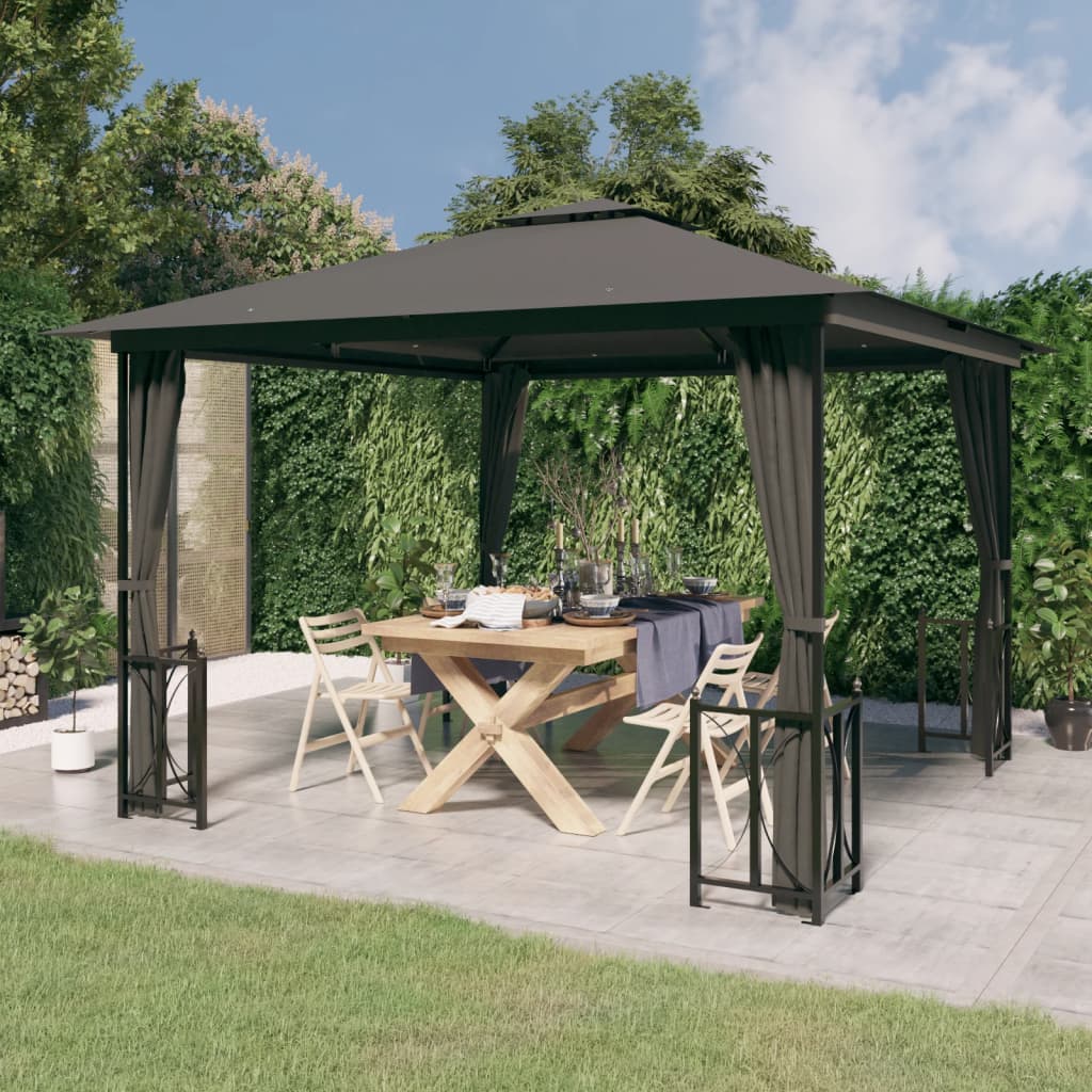 Gazebo with Sidewalls&Double Roofs 3x3 m Anthracite - Merkel Designers