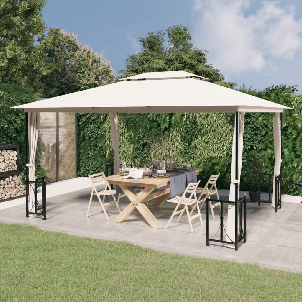 Gazebo with Sidewalls&Double Roofs 3x4 m Cream - Merlin Deals