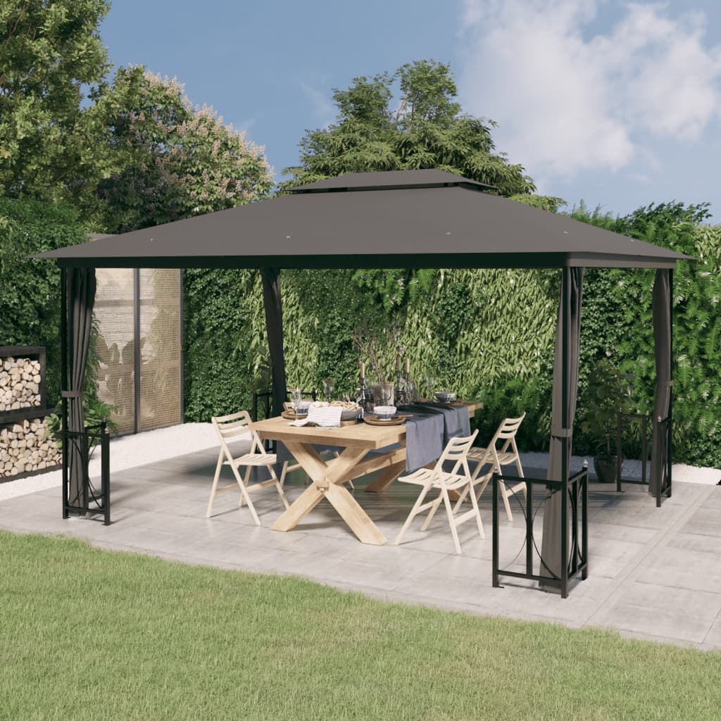 Gazebo with Sidewalls&Double Roofs 3x4 m Anthracite - R and M Furniture