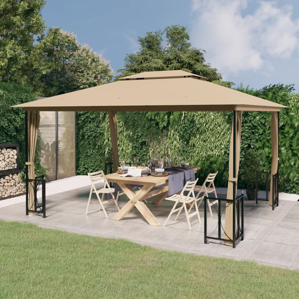 Gazebo with Sidewalls&Double Roofs 3x4 m Taupe - Casper Homes