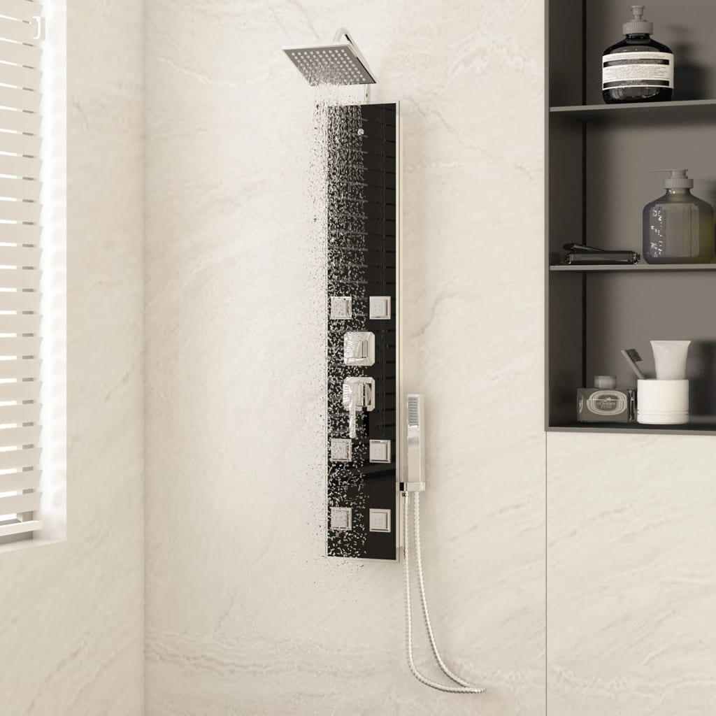 Shower Panel Unit Glass 18x45.5x130 cm Black - R and M Furniture