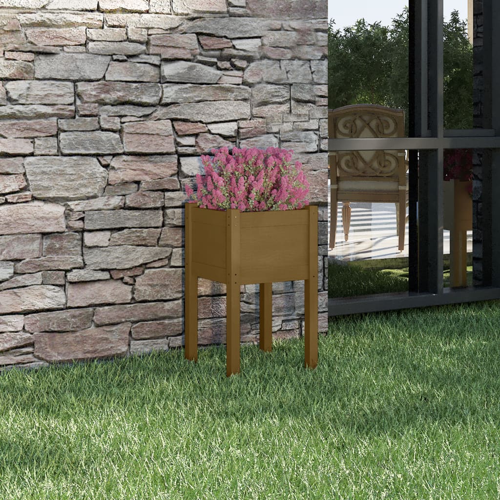 Garden Planter Honey Brown 40x40x70 cm Solid Pinewood - Decor Base