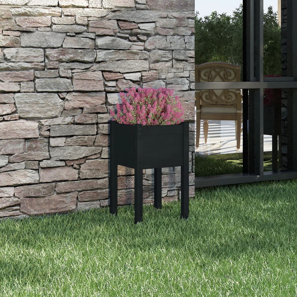 Garden Planter Black 40x40x70 cm Solid Pinewood - Decor Base