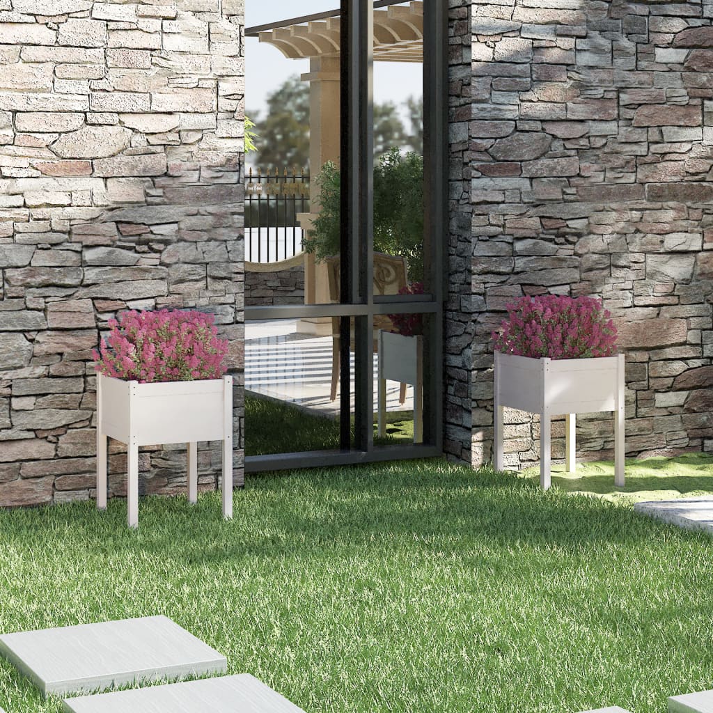 Garden Planters 2 pcs White 50x50x70 cm Solid Pinewood - Casper Homes