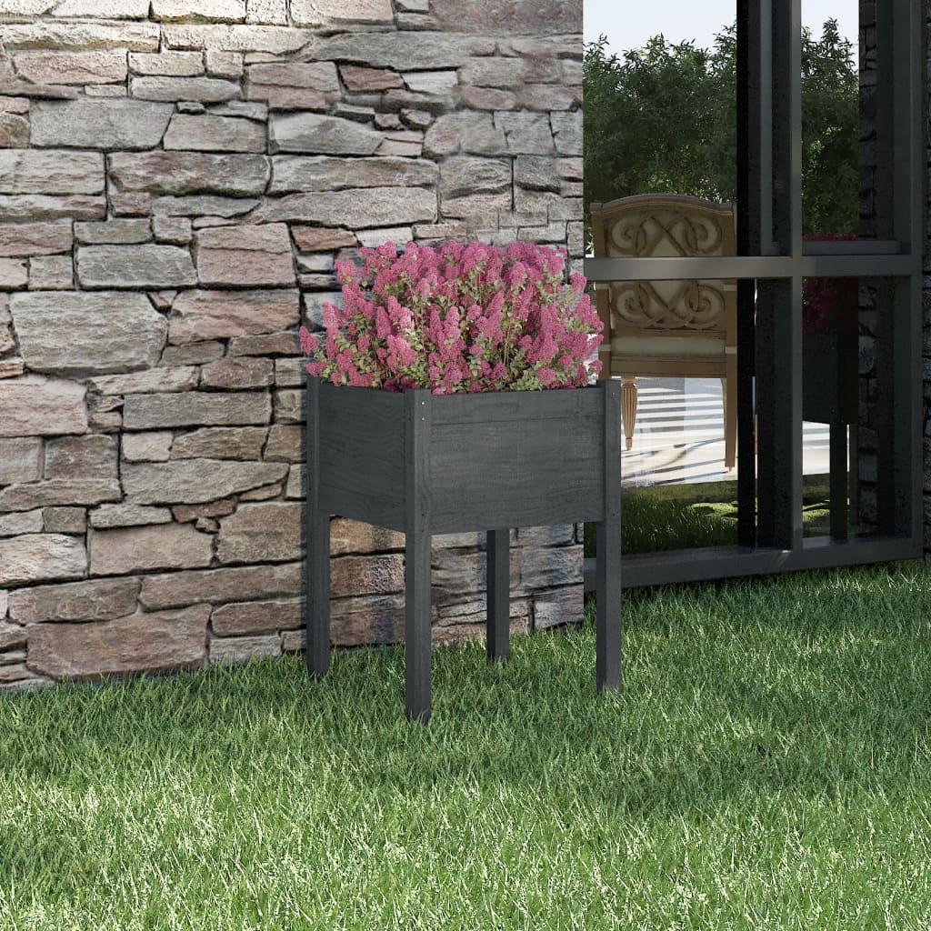 Garden Planter Grey 50x50x70 cm Solid Pinewood - Millennium Furniture