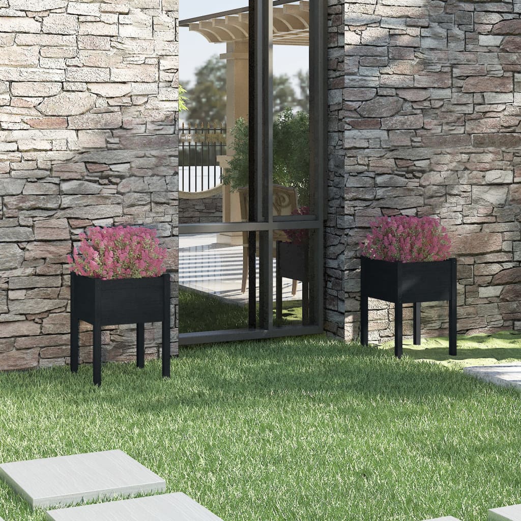 Garden Planters 2 pcs Black 50x50x70 cm Solid Pinewood - Millennium Furniture