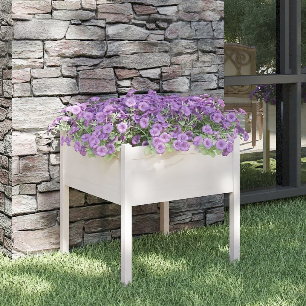 Garden Planter White 70x70x70 cm Solid Pinewood - Brittle & Co