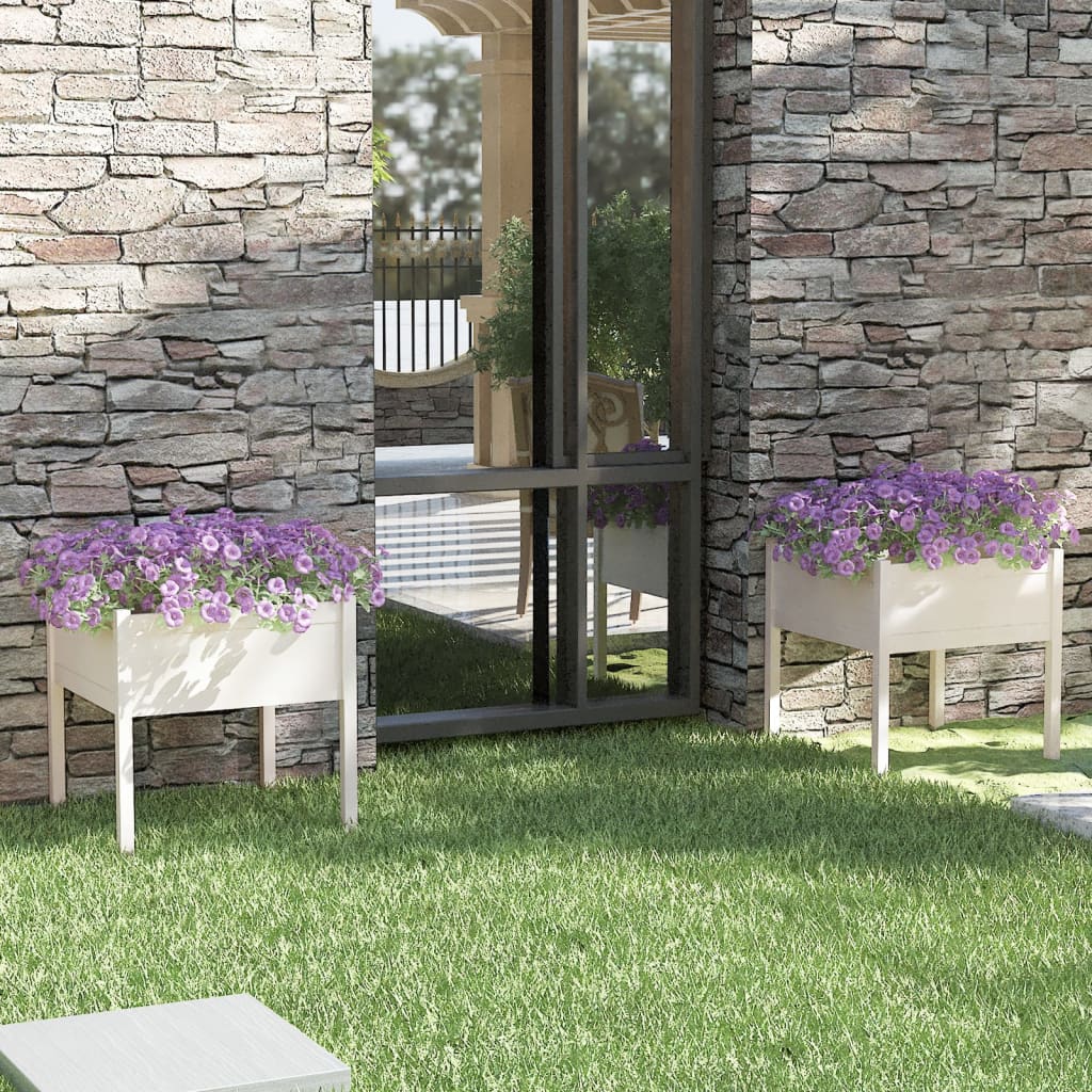 Garden Planters 2 pcs White 70x70x70 cm Solid Pinewood - Merlin Deals