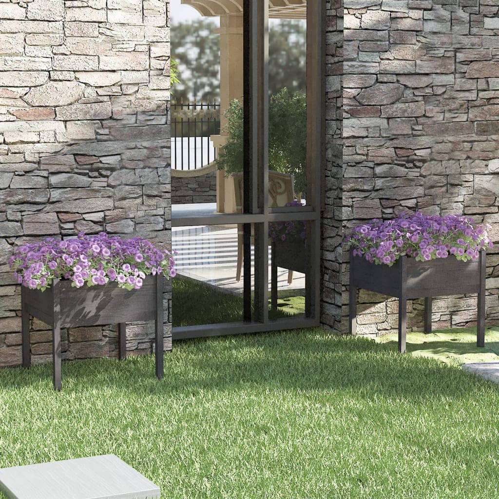Garden Planters 2 pcs Grey 70x70x70 cm Solid Pinewood - Design Hut