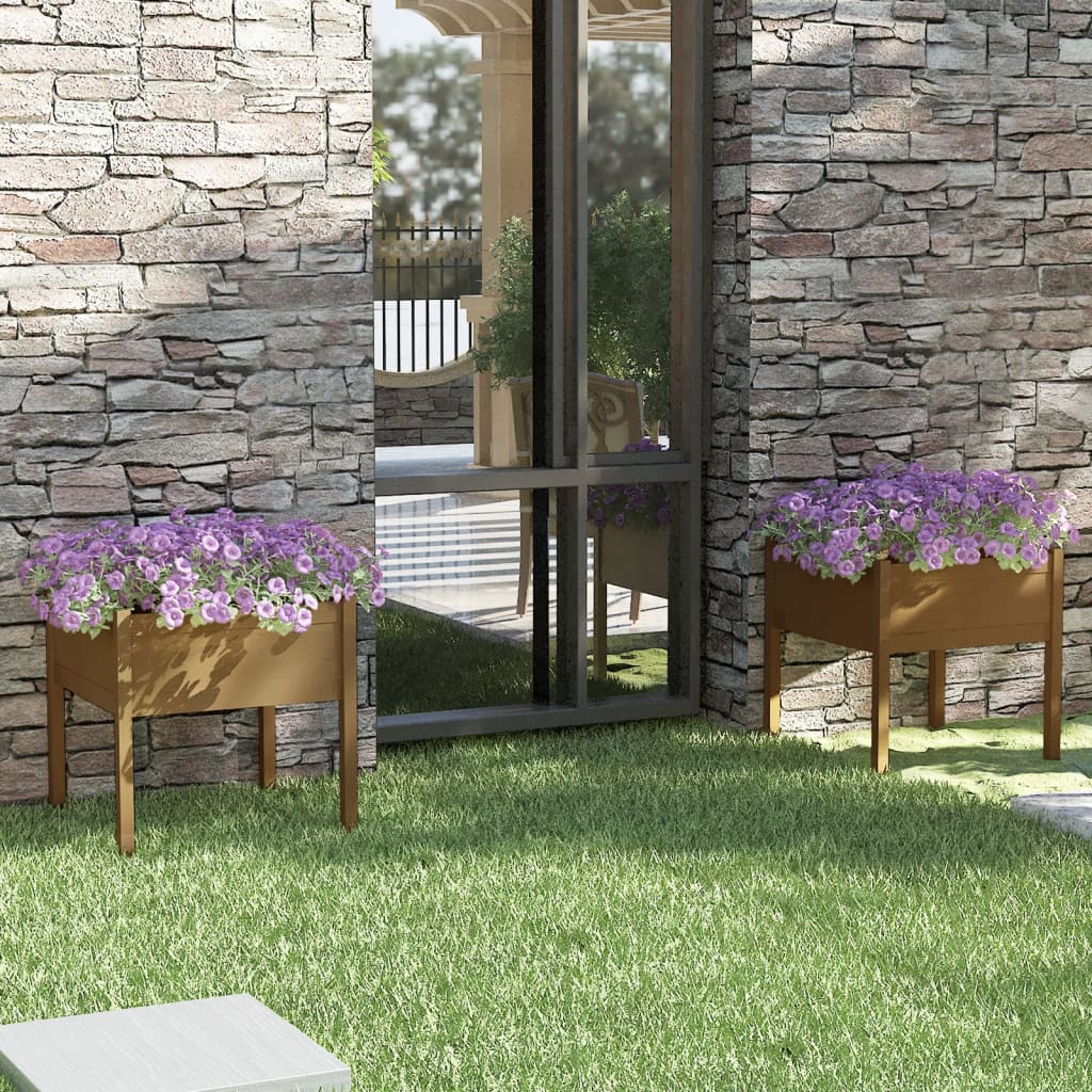 Garden Planters 2 pcs Honey Brown 70x70x70 cm Solid Pinewood - Discount Dealers