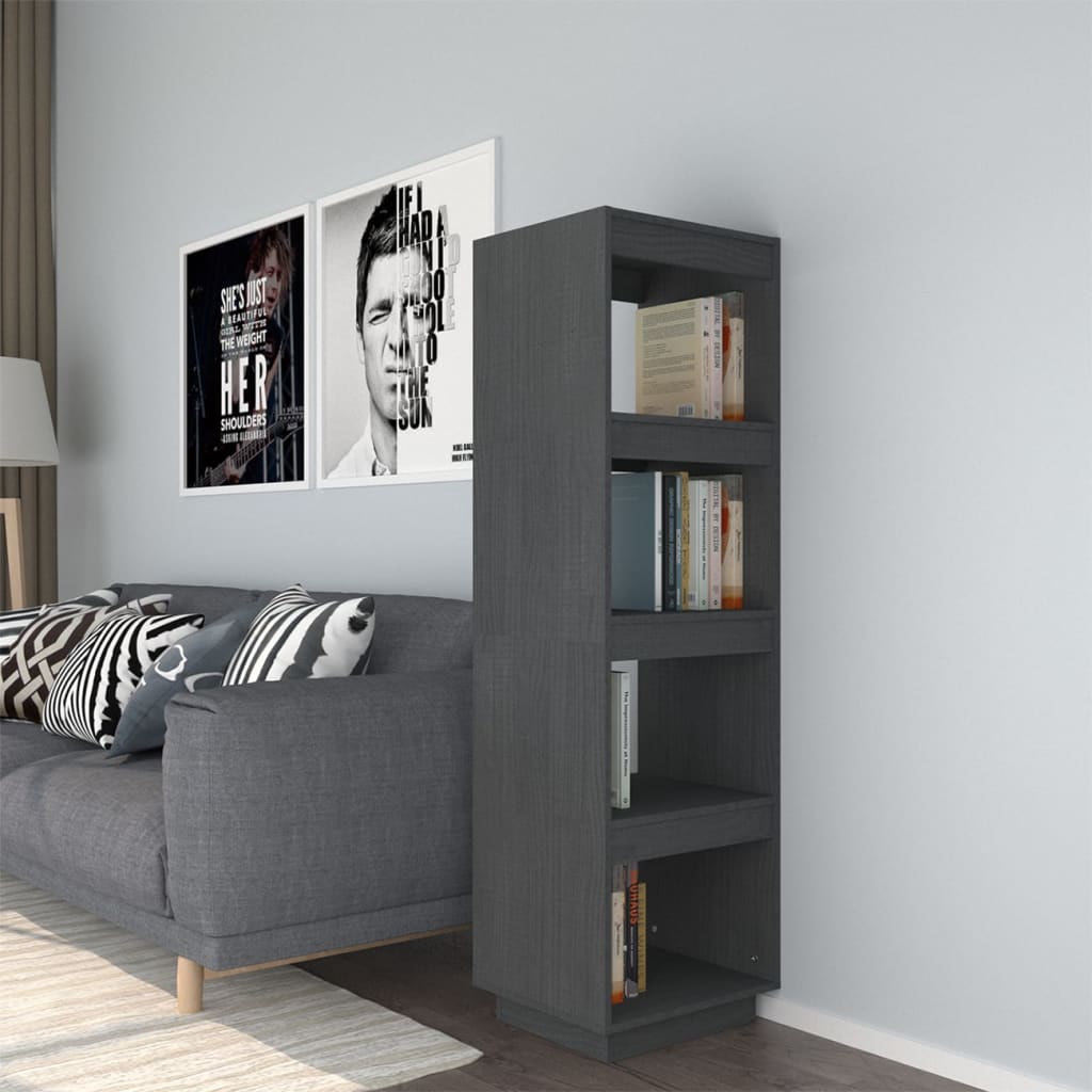 Book Cabinet/Room Divider Grey 40x35x135 cm Solid Pinewood - Decor Base