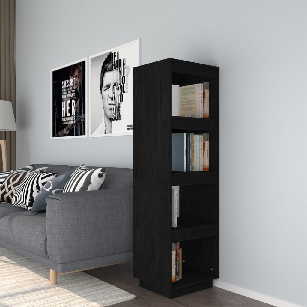 Book Cabinet/Room Divider Black 40x35x135 cm Solid Pinewood - Decor Base