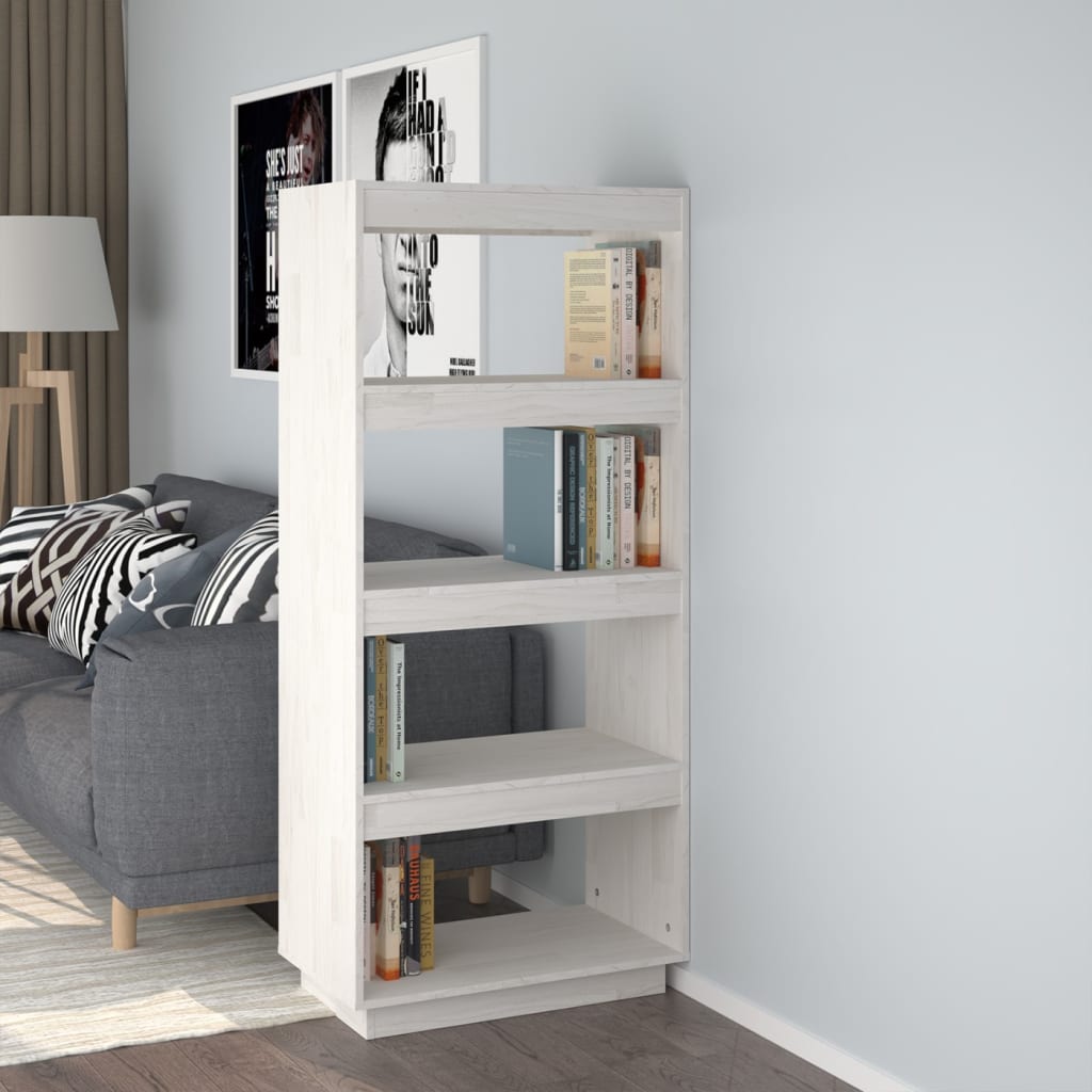 Book Cabinet/Room Divider White 60x35x135 cm Solid Pinewood - Decor Base