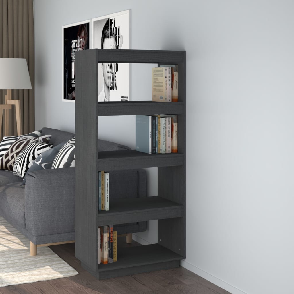Book Cabinet/Room Divider Grey 60x35x135 cm Solid Pinewood - Merlin Deals