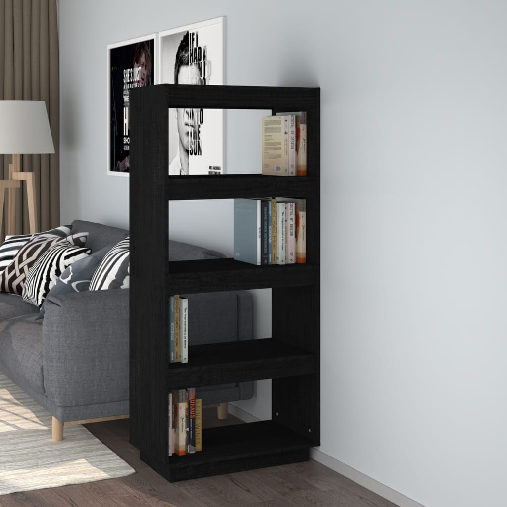 Book Cabinet/Room Divider Black 60x35x135 cm Solid Pinewood - Merlin Deals