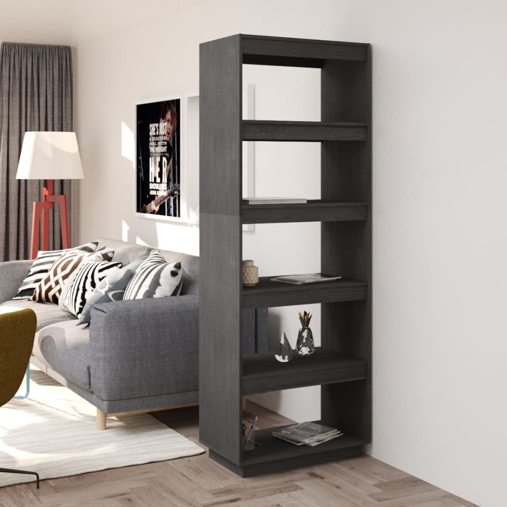 Book Cabinet/Room Divider Grey 60x35x167 cm Solid Pinewood - All Things Good