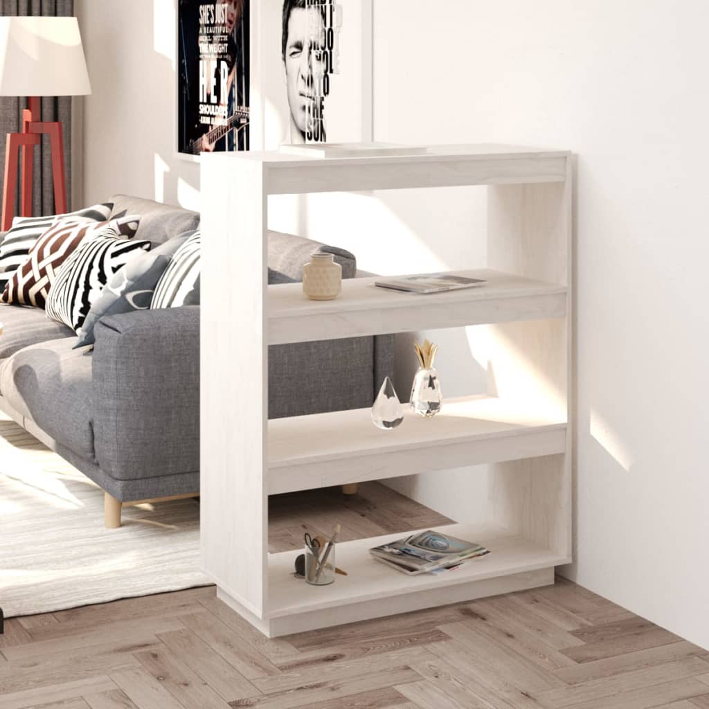 Book Cabinet/Room Divider White 80x35x103 cm Solid Pinewood - Brittle & Co