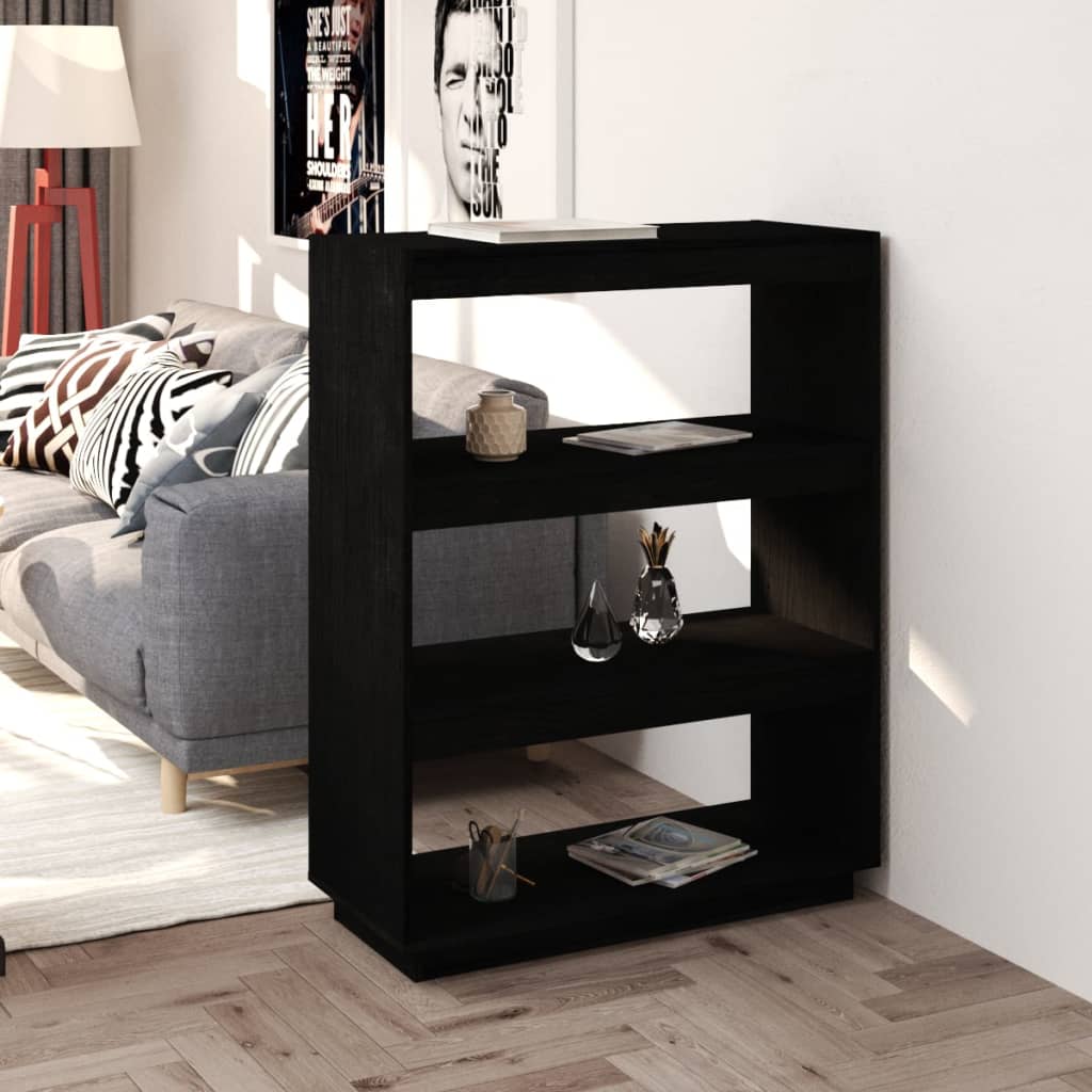 Book Cabinet/Room Divider Black 80x35x103 cm Solid Pinewood - All Things Good