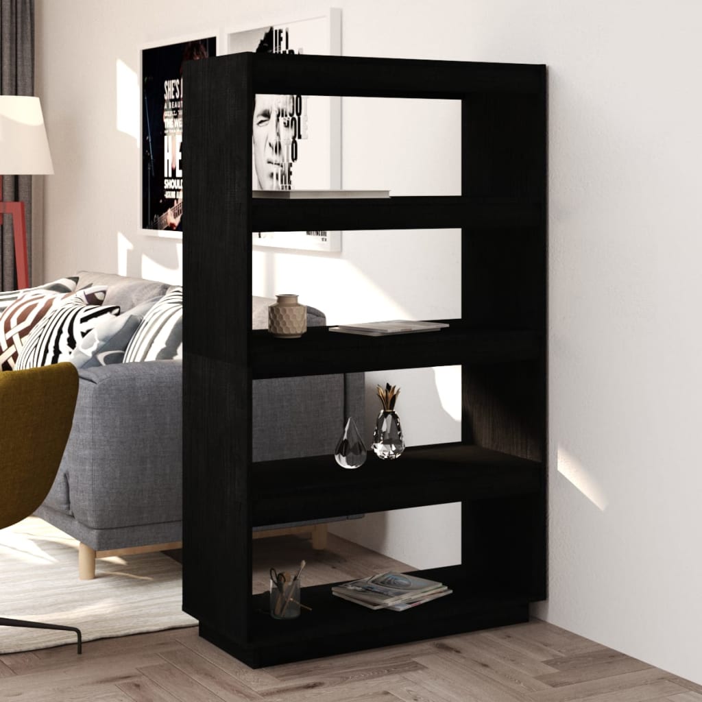 Book Cabinet/Room Divider Black 80x35x135 cm Solid Pinewood - Brittle & Co