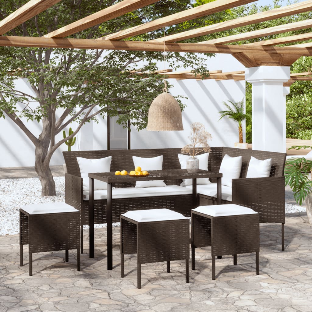 5 Piece L-shaped Couch Sofa Set with Cushions Poly Rattan Brown - Tyrell & Tyrell
