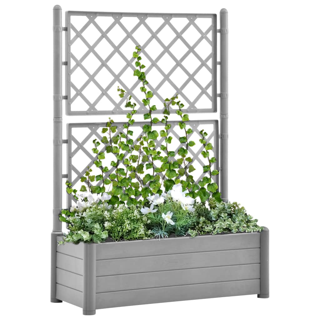 Garden Planter with Trellis 100x43x142 cm PP Stone Grey - Merkel Designers
