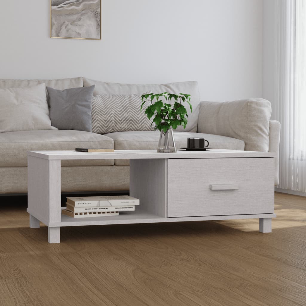 Coffee Table HAMAR White 100x55x35 cm Solid Wood Pine - Discount Dealers