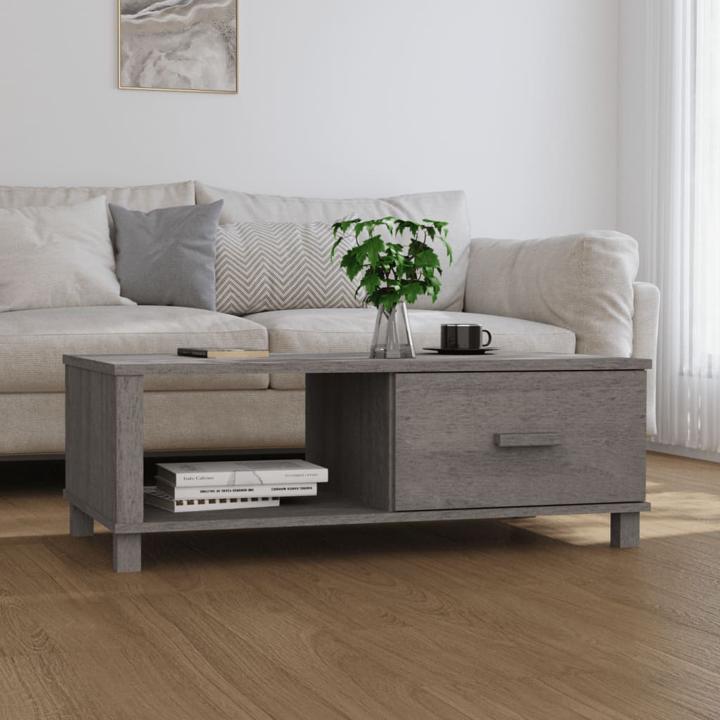 Coffee Table HAMAR Light Grey 100x55x35 cm Solid Wood Pine - Merlin Deals