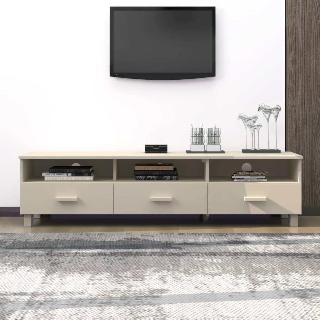 TV Cabinet HAMAR Honey Brown 158x40x40 cm Solid Wood Pine - Discount Dealers