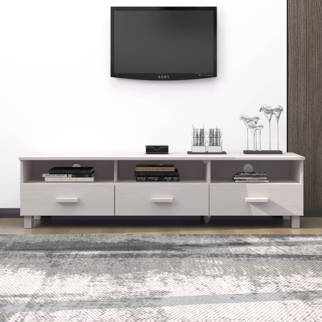 TV Cabinet HAMAR White 158x40x40 cm Solid Wood Pine - Millennium Furniture