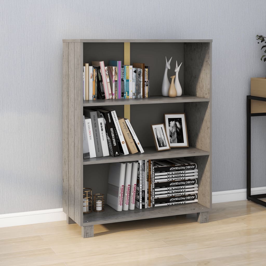 Book Cabinet HAMAR Light Grey 85x35x112 cm Solid Wood Pine - Design Hut