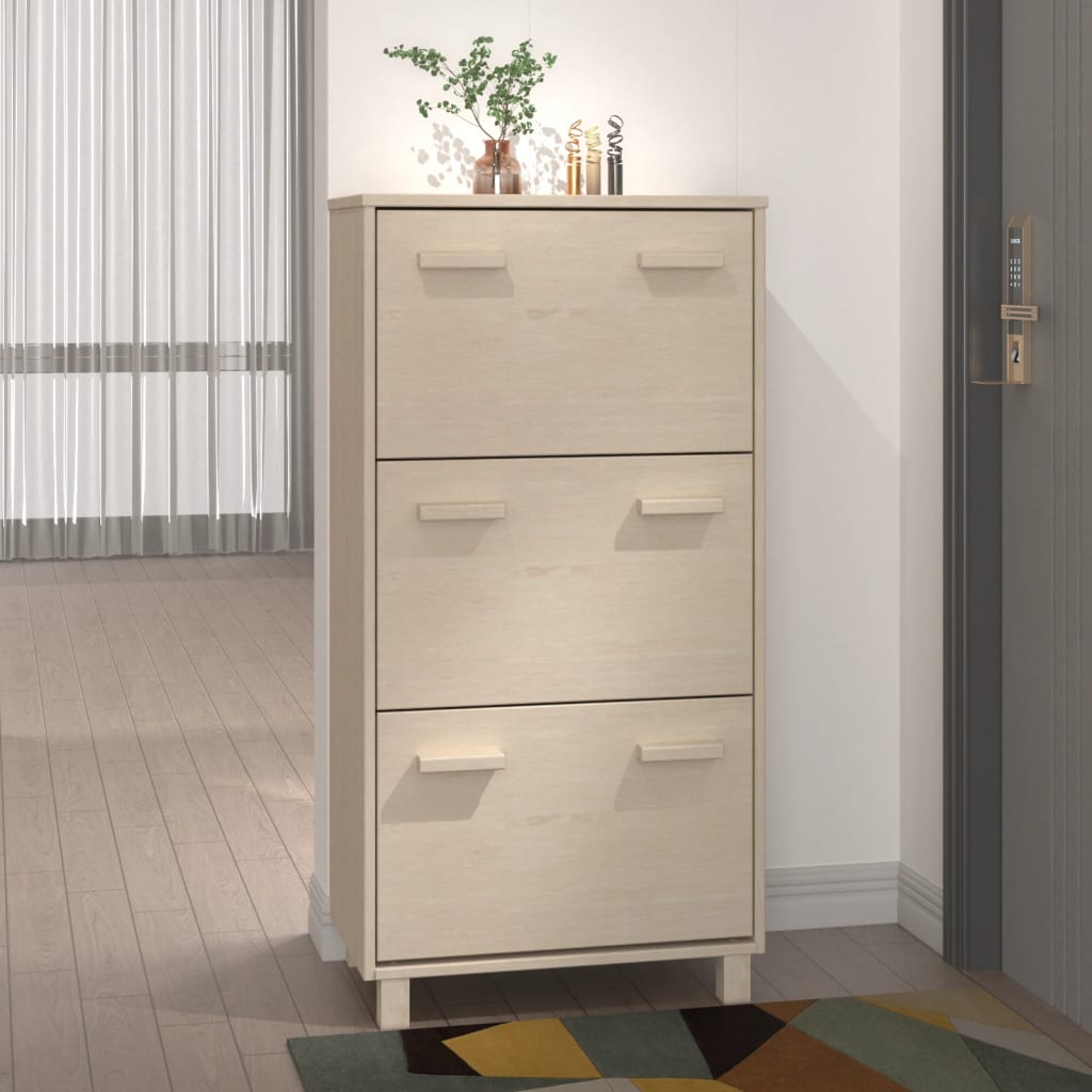 Shoe Cabinet HAMAR Honey Brown 59.5x35x117 cm Solid Wood Pine - Merkel Designers