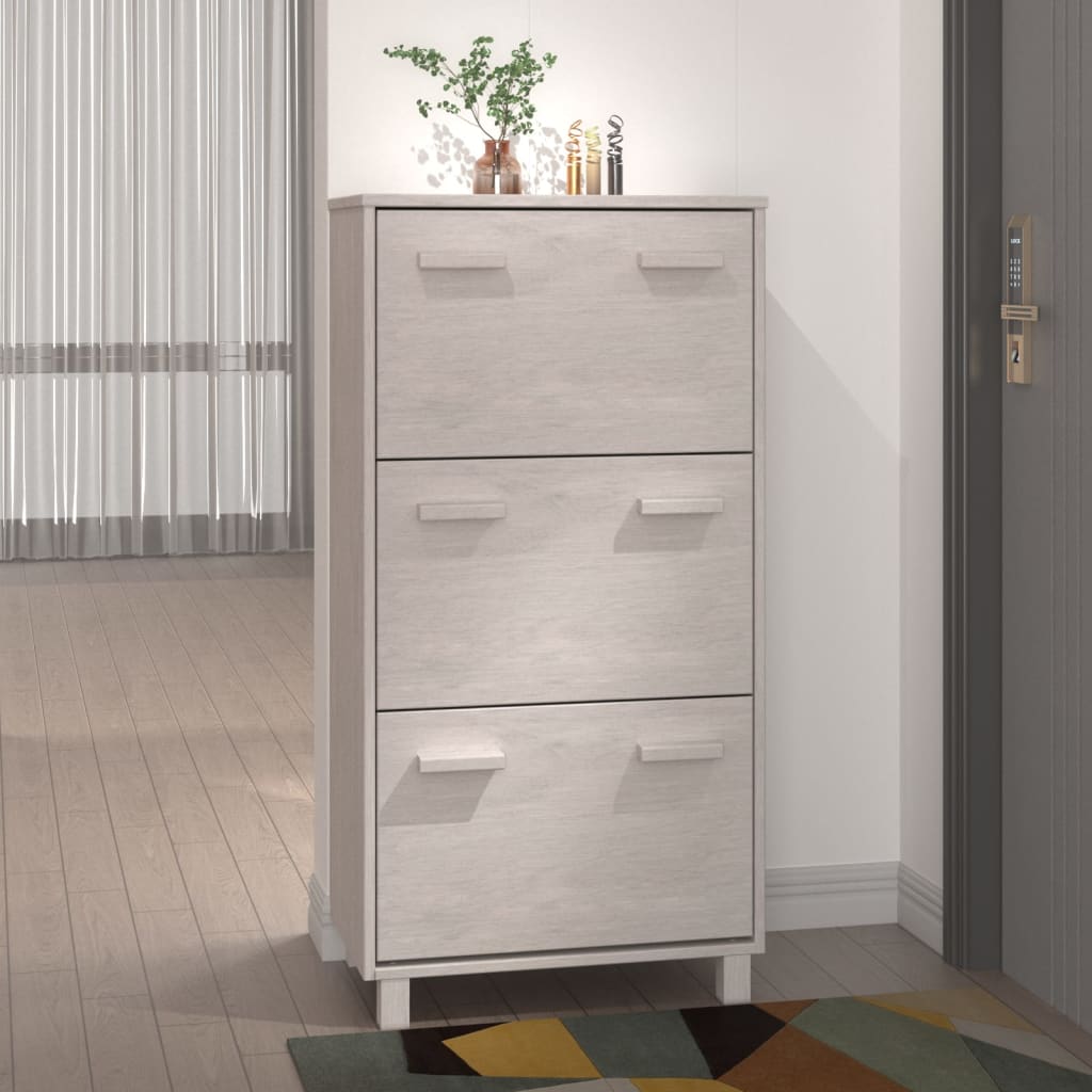 Shoe Cabinet HAMAR White 59.5x35x117 cm Solid Wood Pine - The Home Maker