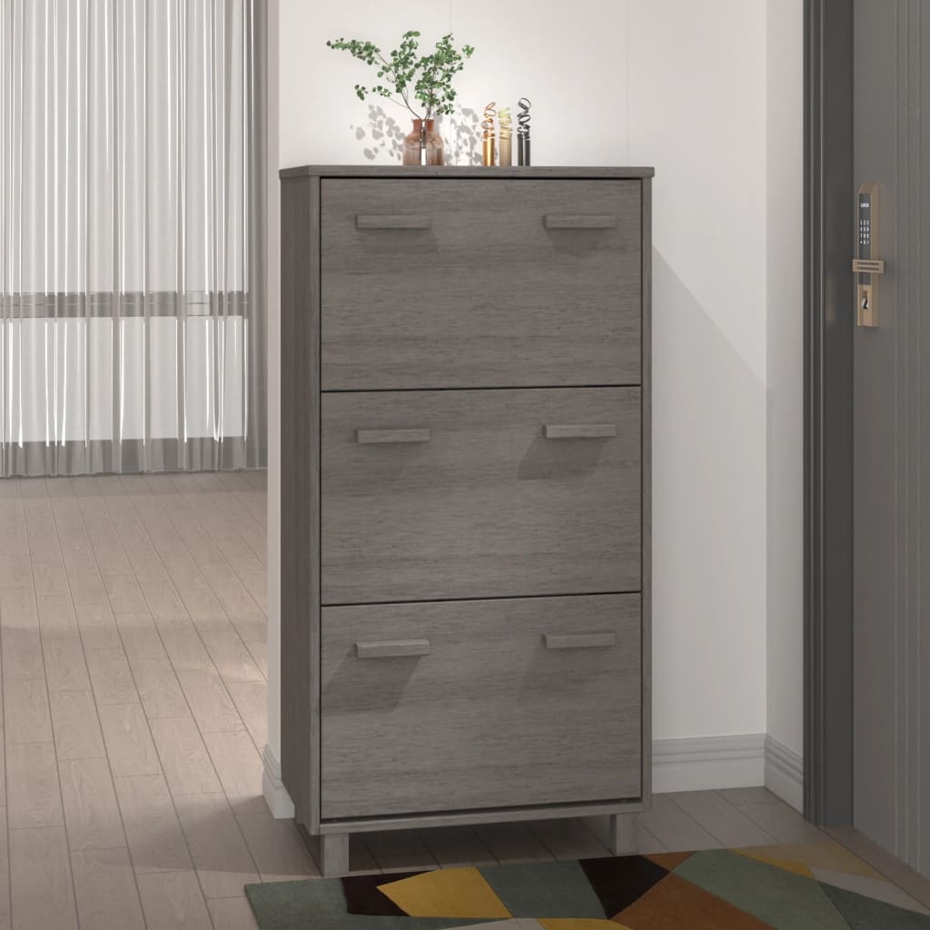 Shoe Cabinet HAMAR Light Grey 59.5x35x117 cm Solid Wood Pine - All Things Good
