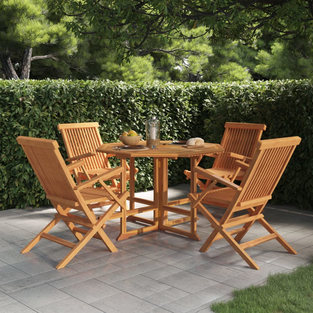 5 Piece Folding Outdoor Dining Set Solid Wood Teak - All Things Good