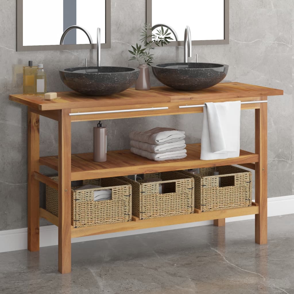 Bathroom Vanity Cabinet with Black Marble Sinks Solid Wood Teak - Style and Chic