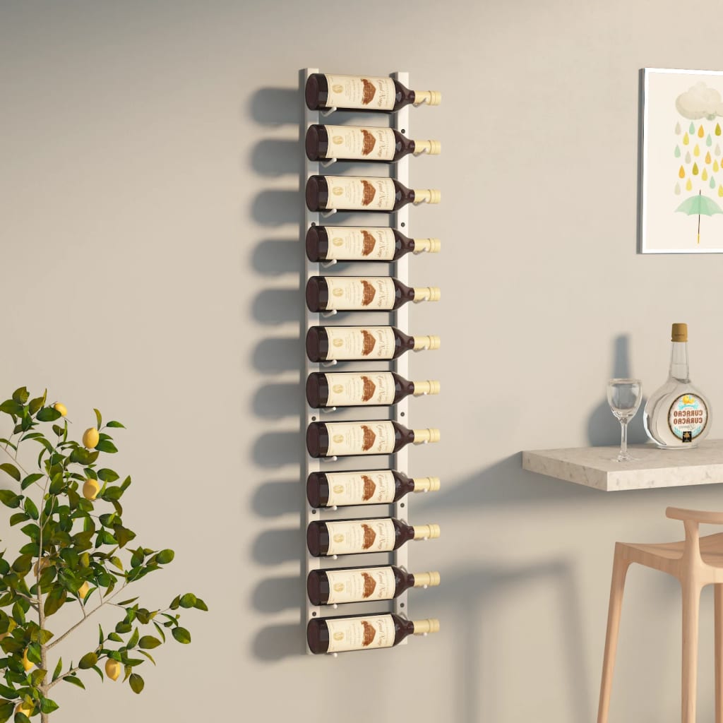 Wall Mounted Wine Rack for 12 Bottles White Iron - Discount Dealers
