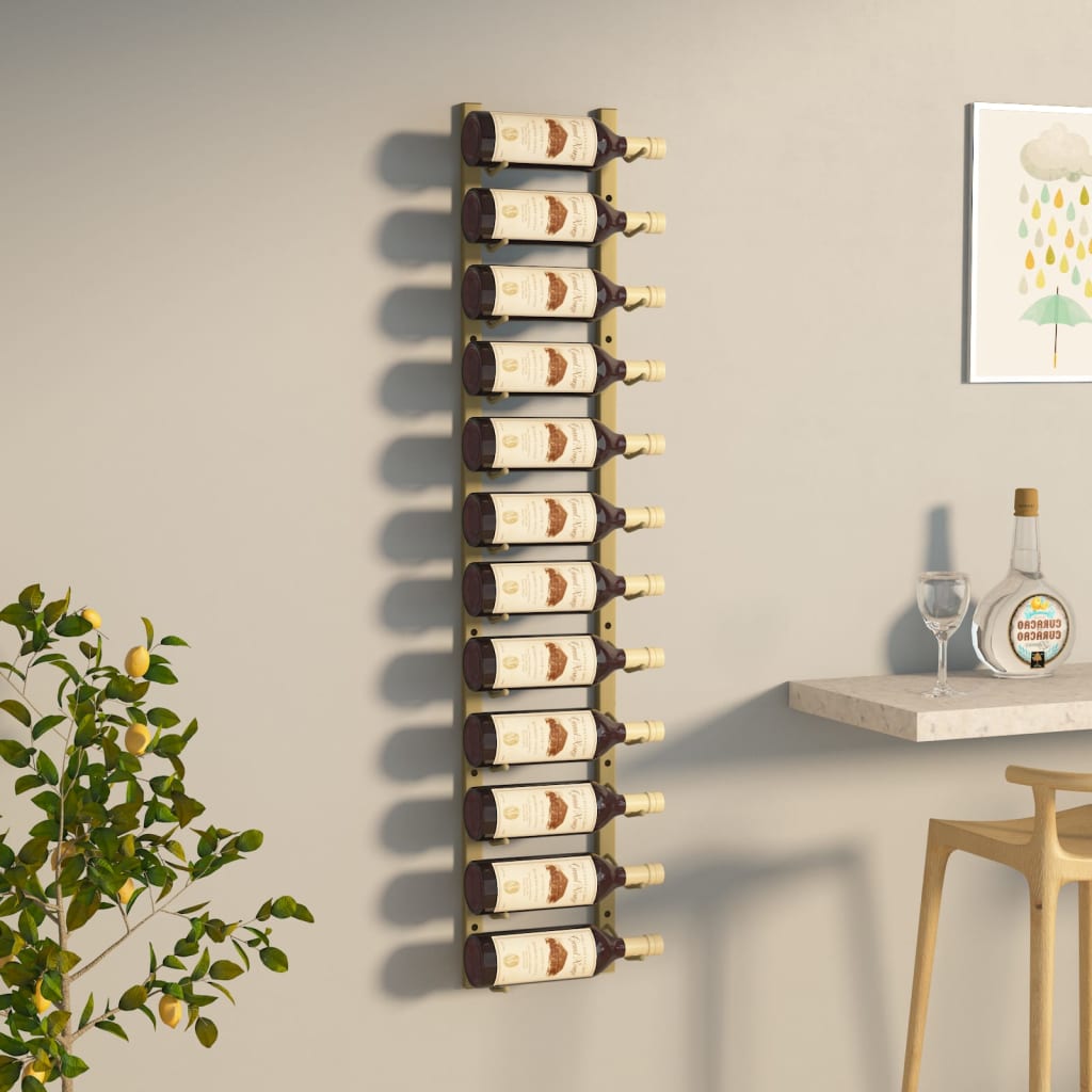 Wall Mounted Wine Rack for 12 Bottles Gold Iron - Decor Base
