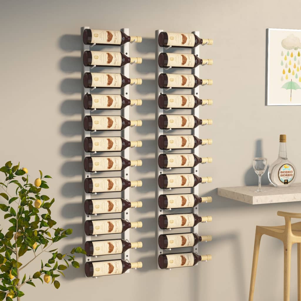 Wall Mounted Wine Rack for 12 Bottles 2 pcs White Iron - Merkel Designers