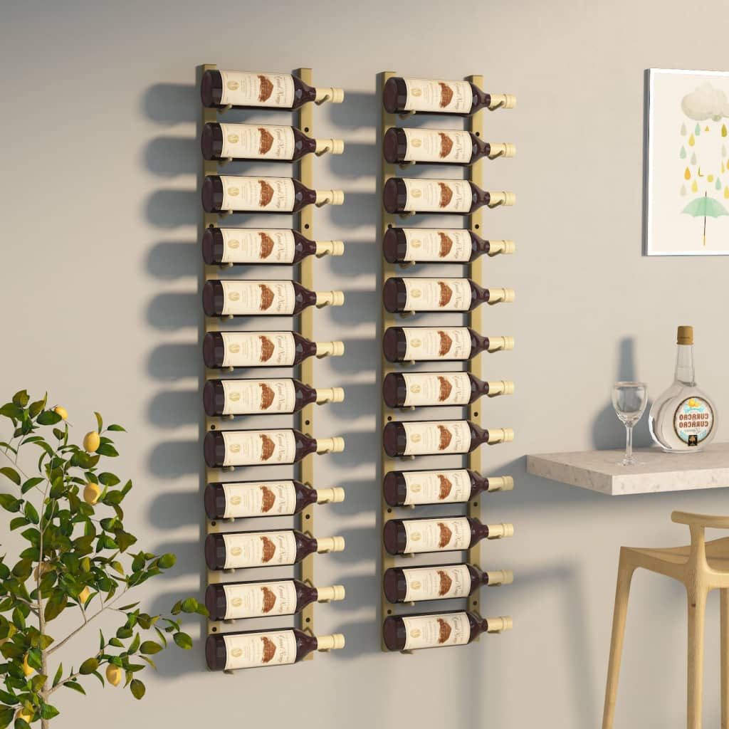 Wall Mounted Wine Rack for 12 Bottles 2 pcs Gold Iron - Decor Base
