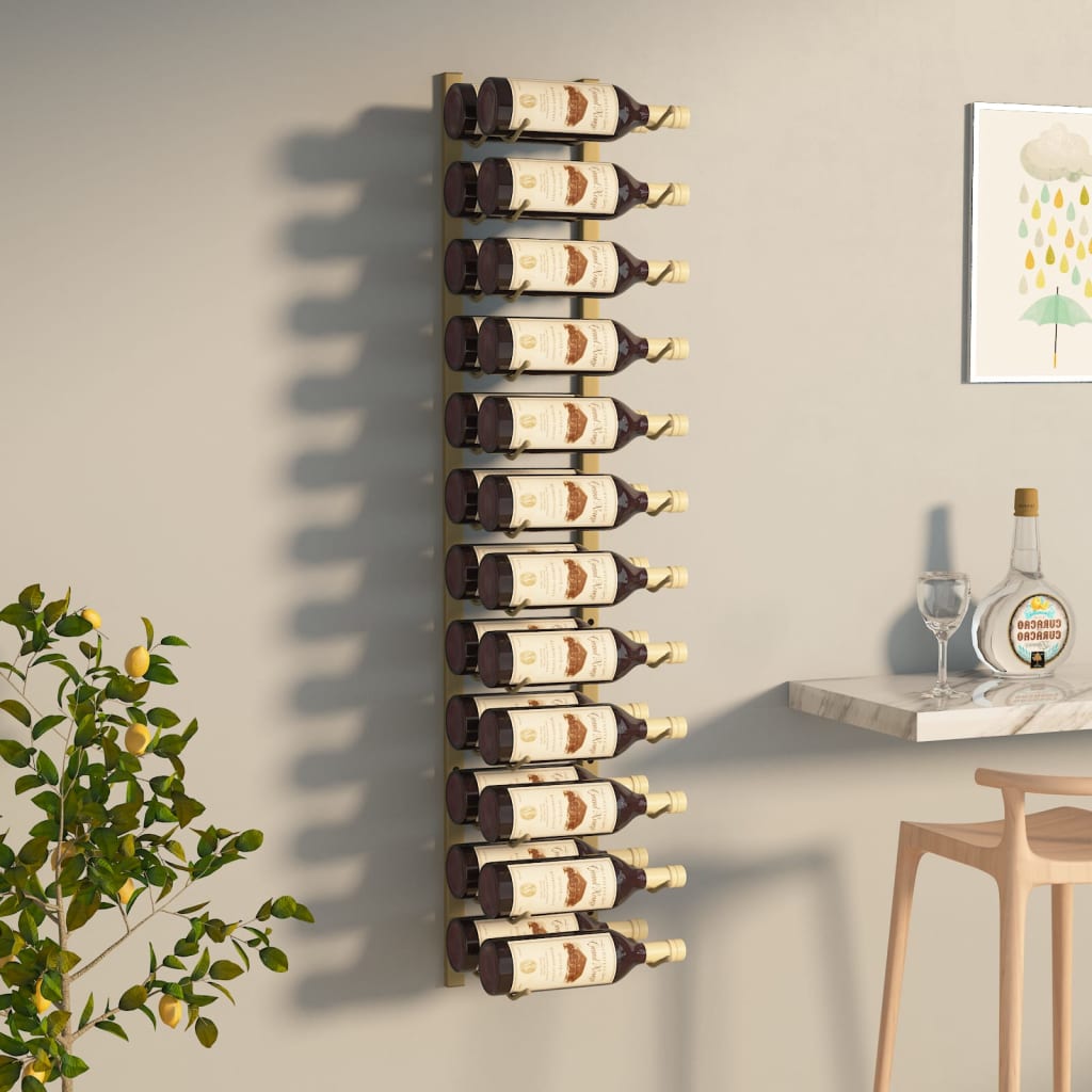 Wall Mounted Wine Rack for 24 Bottles Gold Iron - R and M Furniture
