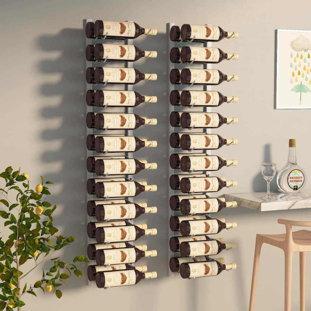 Wall Mounted Wine Rack for 24 Bottles 2 pcs White Iron - Design Hut