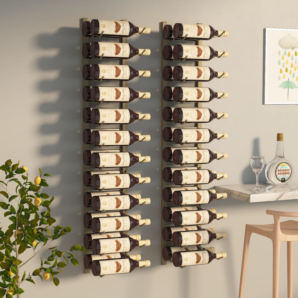 Wall Mounted Wine Rack for 24 Bottles 2 pcs Gold Iron - R and M Furniture
