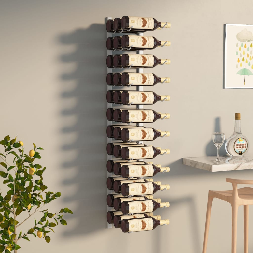 Wall Mounted Wine Rack for 36 Bottles White Iron - Design Hut