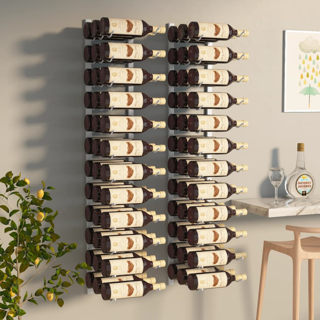 Wall Mounted Wine Rack for 36 Bottles 2 pcs White Iron - The Home Maker
