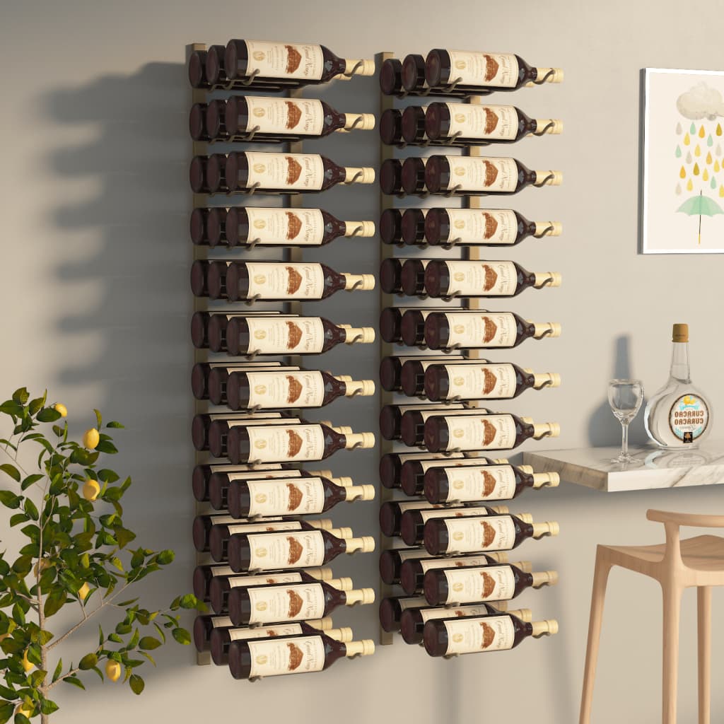 Wall Mounted Wine Rack for 36 Bottles 2 pcs Gold Iron - All Things Good