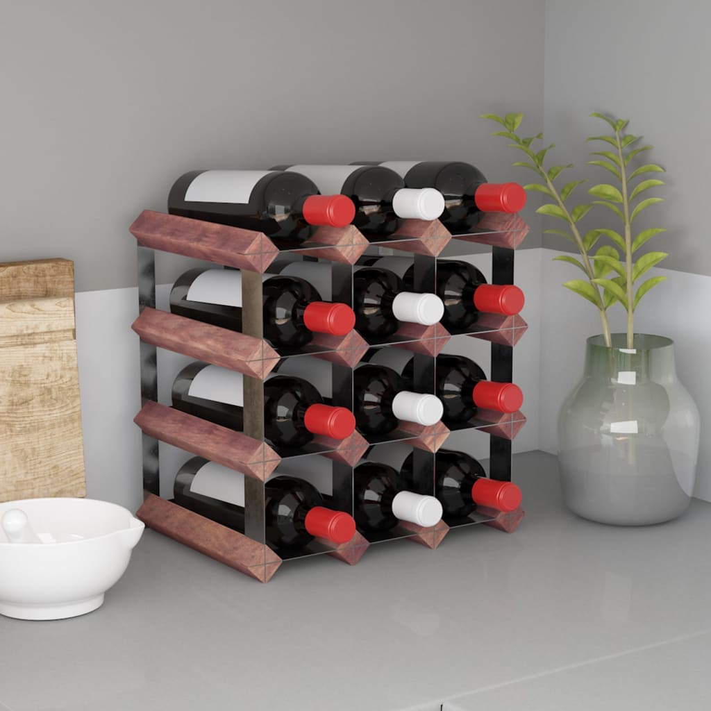 Wine Rack for 12 Bottles Brown Solid Wood Pine - Design Hut