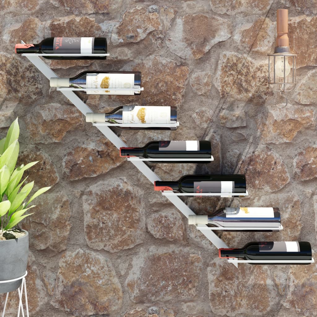 Wall-mounted Wine Rack for 7 Bottles White Metal - The Home Maker